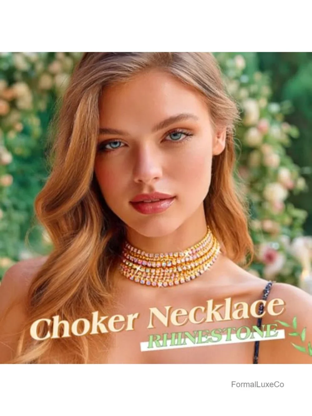 Multi-Layer Rhinestone Crystal Choker Necklace with Adjustable Chain
